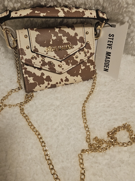 Steve Madden Handbags - Steve Madden Brown & Cream Cow-Print Studded wallet Crossbody